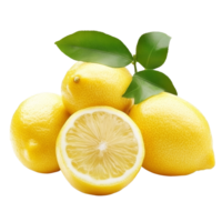 Fresh lemons arranged on a transparent background showcasing vibrant color and natural texture, lemons isolated on transparent background png