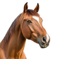 A detailed view of a horse head with distinctive features set against a clean transparent background, horse head isolated on transparent background png