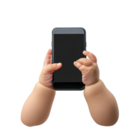 Babys hands grasping a smartphone on a transparent background highlighting curious exploration, Babys Hands Holding Smartphone Isolated on transparent background png