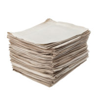 A stack of neatly arranged newspapers in a transparent setting under bright lighting, a stack of newspapers lies, file of isolated object with shadow on transparent background png