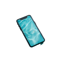 Mobile phone screen resting in a refreshing pool surrounded by tropical foliage during summer relaxation, Mobile phone screen mockup in water pool, summer travel application, spa app png