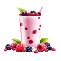 Delicious mixed berries yogurt drink served in a tall glass with fresh berries on a transparent background, Mixed berries yogurt drink isolated png