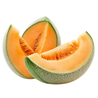 Fresh cantaloupe melon cut in half against a clean transparent background for culinary and nutritional presentation, cantaloupe melon isolated on transparent background png