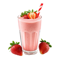 Refreshing strawberry smoothie served in a tall glass with fresh strawberries on a transparent background, Strawberry smoothie isolated on transparent background png