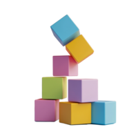 Brightly stacked colorful cubes creating a playful and vibrant display on a solid background in a creative space, Stacking colorful cubes png