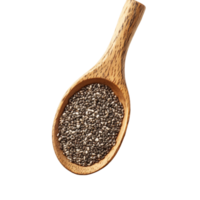 Chia seeds in a wooden spoon on a transparent background highlighting their nutritional benefits and culinary uses, Chia seeds in wood spoon isolated on transparent background png