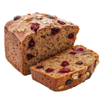 Wholemeal cranberry bread loaf with oats showcasing delicious texture and flavor on a transparent background, Wholemeal cranberry bread isolated png
