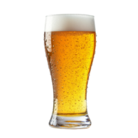 A refreshing glass of light beer with condensation, perfect for warm days or gatherings, isolated on transparent background, Glass of light beer with drops isolated on transparent background png