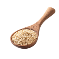 Sesame seeds piled in a wooden spoon isolated against a clean transparent background for culinary use, Sesame in wood spoon isolated on transparent background png