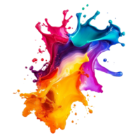 Vibrant rainbow ink splashes create dynamic art in fluid forms and colors, rainbow colored gradient liquid ink splash artflowing color mixfluid wave png