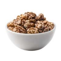 A transparent bowl filled with fresh walnuts isolated on a clean background for culinary and decorative use, Walnuts in transparent bowl isolated on transparent background png