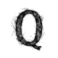 A stylized representation of the consonant letter Q created artistically on a transparent background, showcasing unique textures, consonant letter q is used to make words on transparent backgroundfile png