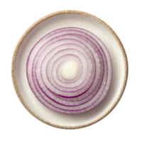 Sliced onion arranged beautifully on a plate isolated against a clean transparent background for culinary purposes, slice onion in a plate isolated on transparent background png