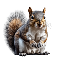 A curious squirrel sitting upright with its paws together on a transparent background in a natural pose, Squirrel on transparent background png