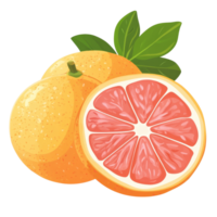 Fresh grapefruit with green leaves displayed on a clean transparent background, Fresh grapefruit fruit. Grapefruit isolated on transparent background png