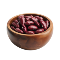 Fresh red beans in a wooden bowl isolated on a transparent background ready for cooking or baking, Red beans in wood bowl isolated on alpha layer png