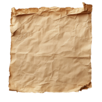 Crumpled brown sheet of paper placed on a plain transparent background for crafting or design projects, blank brown sheet of paper on transparent backgroundfile png