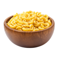 Close up of macaroni pasta in a wooden bowl, perfect for delicious recipes and culinary inspiration, macaroni pasta close up in wood bowl isolated on transparent background png