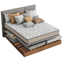 Stylish mattress section rendering showcasing layered components for modern bedroom design, Mattress section 3d rendering png
