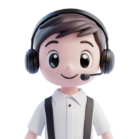 A cheerful character handling a call in a customer service center with a headset, 3D Character Handling Call in Call Centre On transparent background png