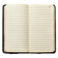 A blank lined notebook resting open on a transparent surface, ready for ideas and creativity at any time, note book with stripes on transparent backgroundfile png