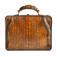 Elegant leather briefcase with crocodile skin pattern crafted for professional use in a contemporary setting, leather briefcase with crocodile skin pattern,isolated transparent background png