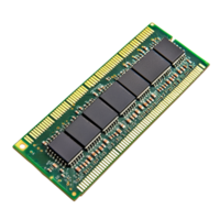 Computer memory storage module displayed on a transparent background for technology and electronics visual representation, computer memory storage on transparent backgroundfile png