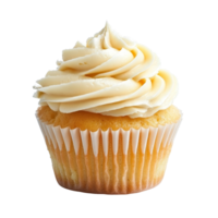 Vanilla cupcake with creamy frosting isolated on a clean transparent background, perfect for desserts or events, vanilla cupcake isolated on transparent background png