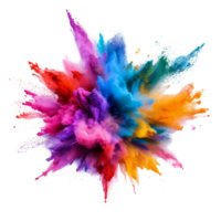Colorful paint powder explosion on a transparent background creating a vibrant display of hues and shades in an artistic burst, colorful paint powder explosion isolated transparent background png