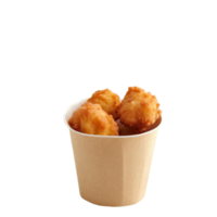 Crispy fried chicken nuggets served in paper cups against a clean transparent background for a delicious snack experience, Fried Chicken Nuggets in Paper Cups On transparent background png