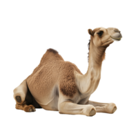 A calm camel resting comfortably on a transparent background in a tranquil setting showcasing its unique features, Sitting Camel on transparent background png