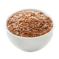 Flax seeds in a transparent bowl on a clean surface, showcasing their rich texture and natural hue, flax seeds in transparent bowl on transparent background png