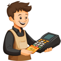 Customer making a payment with a credit card at a retail store checkout counter, file no background Customer paying with his credit card png