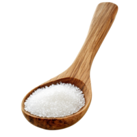 Sugar granules in a wooden spoon isolated on a transparent background showcasing a natural kitchen element, sugar in wood spoon isolated on transparent background png