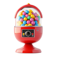 A vibrant gumball machine filled with colorful candies on a stark transparent background, Gumball machine isolated on transparent background png