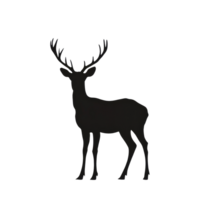 Silhouette of a deer standing gracefully against a simple transparent background in soft lighting, silhouette of deer on transparent background png