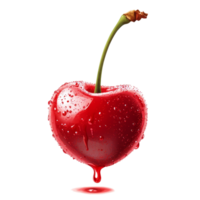 Juicy half ripe red cherry with droplets of juice dripping, isolated on a transparent background for freshness appeal, half ripe red cherry with juice dripping isolated on transparent background png