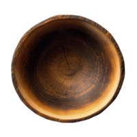 Natural wooden bowl displayed on a clean transparent surface highlighting its unique grain and texture, wood bowl on transparent background png