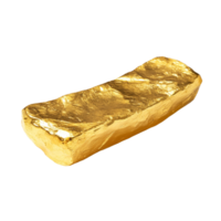 A shiny gold ingot resting on a clean, transparent background showcasing its smooth, reflective surface, Gold ingot on a transparent background png