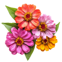 Vibrant zinnia flowers in assorted colors isolated on a clean transparent background showcasing natural beauty and elegance, zinnia flowers isolated on transparent background png