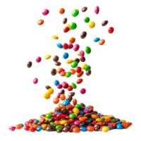 Colorful candies falling in an isolated cluster on a transparent background, creating a vibrant display of sweets, colorful candies falling isolated on transparent background png