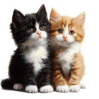 Two adorable kittens cuddling together on a soft transparent background, showcasing their playful and curious nature, kittens on transparent background png