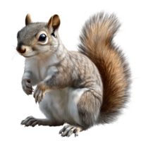A playful squirrel standing upright with a fluffy tail on a transparent background, Squirrel on transparent background png