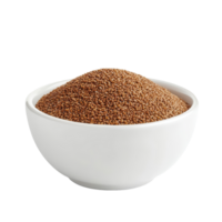 Brown teff grain in a transparent bowl displayed on a transparent background for culinary and nutritional purposes, Brown Teff Grain in transparent bowl isolated on transparent background png