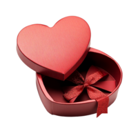 Open red heartshaped gift box revealing a decorative bow inside, isolated on a clean transparent background, Red heart shape open gift box isolated on transparent background png