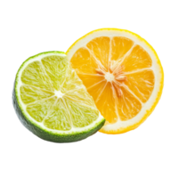 Fresh lemon and lime slices isolated on a transparent background showcasing vibrant citrus colors and textures, Slice of lemon and lime fruit isolated on transparent background png
