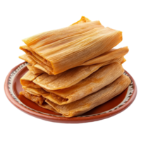 Delicious traditional Mexican tamales served on a vibrant plate stacked high for enjoyment, a stack of tamale on traditional mexican plate isolated on transparent background png