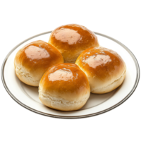 Freshly baked buns on a plate isolated against a transparent background ready for serving at any meal time, buns on plate isolated on transparent background png