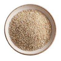 Quinoa seeds arranged beautifully in a round plate on a clean transparent background showcasing their natural texture, Quinoa seeds in plate on transparent background png