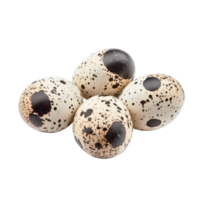 Quail eggs displayed against a clean transparent background showcasing their unique speckled texture and coloration, quail eggs isolated on transparent background png
